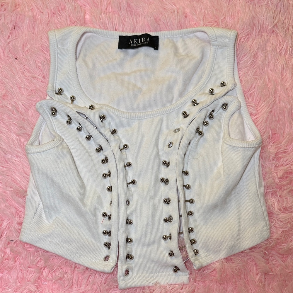 AKIRA White Studded Crop Top
